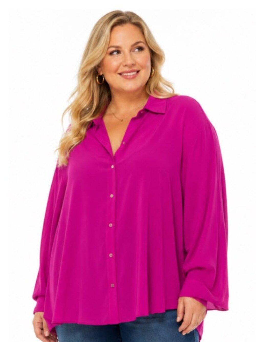 Joseph Ribkoff Fuchsia Button Down Tunic Blouse Relaxed Fit XL
